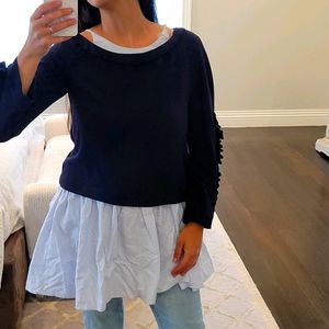 WOMEN'S 2 PIECE NAVY BLUE ZARA TOP SHIRT BLOUSE